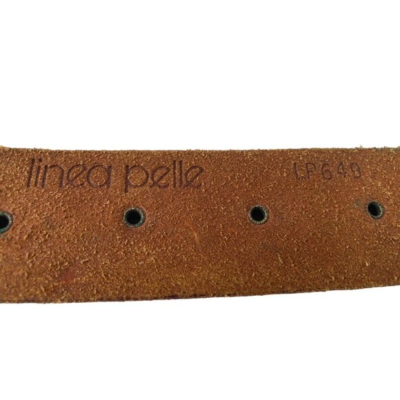 Linea Pelle Women's Belt Medium Brass Buckle Studs Tooled Leather Boho Western - Picture 2 of 13